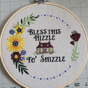 Embroidered 8 inch Hooped Wall Art Bless Thos Hizzle