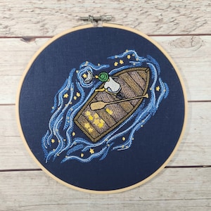 Finished Embroidery, Embroidered Wall Art, Wall Decoration, 8 inch hoop, Fishing Wall Art, Boat Wall Decor