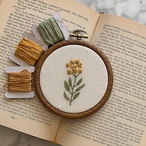 Small Botanical Embroidery Hoop Art • Hand Embroidered Mustard Flower Wall Decor