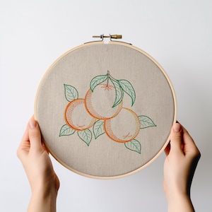 Fruits & berries Finished Embroidery Hoop Art, Embroidered Orange, Lemon, Cherry, Nature aesthetic kitchen wall decor