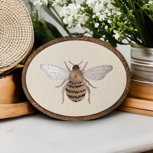 Honeybee Finished Embroidered Hoop Wall Hanging, Embroidered Wall Art, Embroidered Bee,Honeybee Decor, Cottagecore,French Cottage,Wall Decor