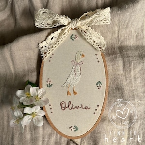 Silly Goose Embroidery Hoop, Custom First Name Embroidery Wall Decor, Personalized Preppy Bow Embroidery, Girl Name Announcement Embroidery